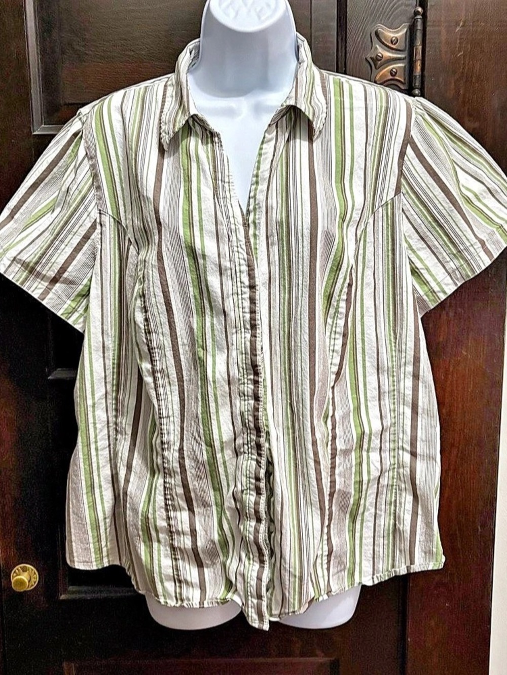 (53) Riders by Lee Striped Button Down Shirt Green & White XL